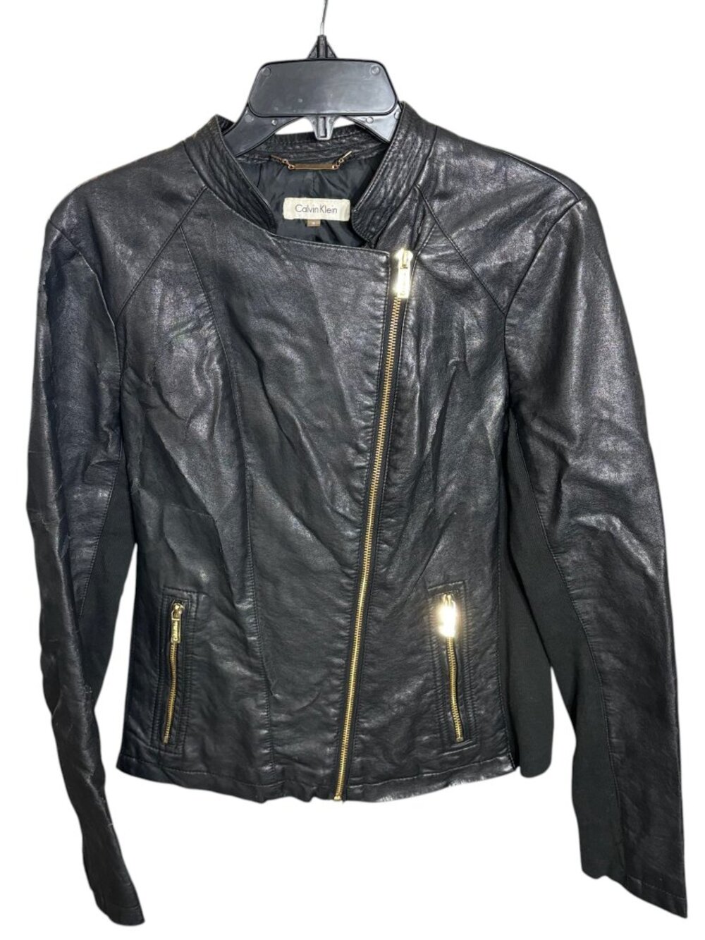 Calvin Klein Leather Jacket Black Gold Size Small